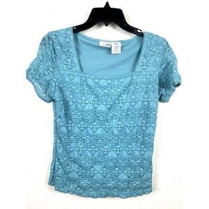 East 5th Blouse Lacey women's Sz M Teal green lined short sleeve boat